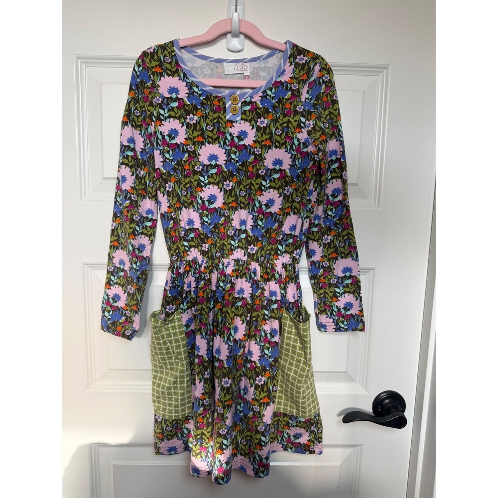 19. 435 Matilda Jane Girls Floral Long Sleeve Dress Pockets Pink Blue Size 8